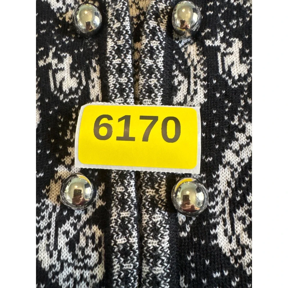 Ciao Ltd Vintage 100% Wool Paisley Cardigan Sweater Silver Dome Buttons Black 16